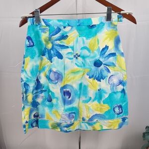 Floral Blue and Yellow Mini Skirt